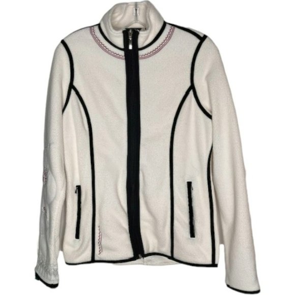 Eddie Bauer Jackets & Blazers - Eddie Bauer Embroidered Full Zip Fleece Blazer - Cream/Black - MT